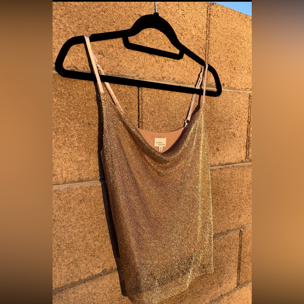 Metallic gold, cowl-neck tank